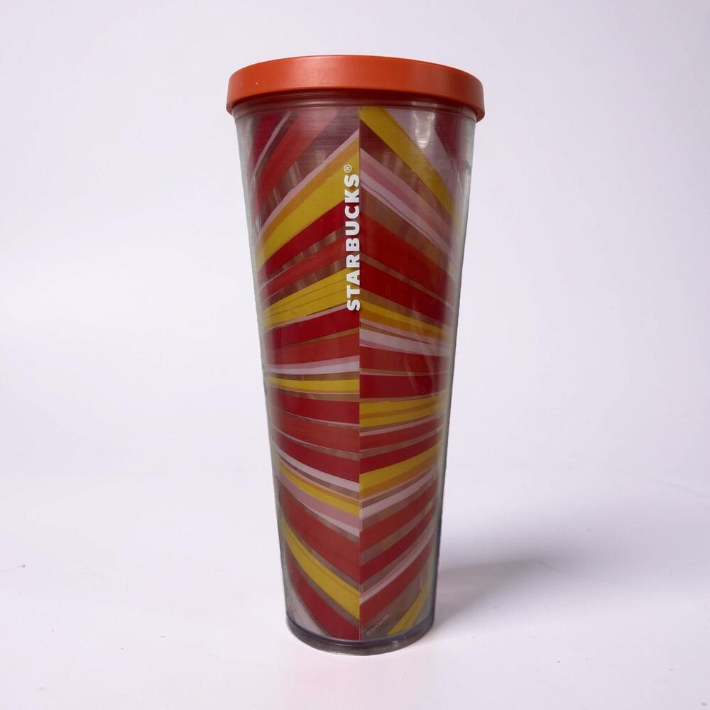 Starbucks Liquid Sunshine Venti Cold Cup Tumbler 24oz Red Orange Sunbeam Stripe